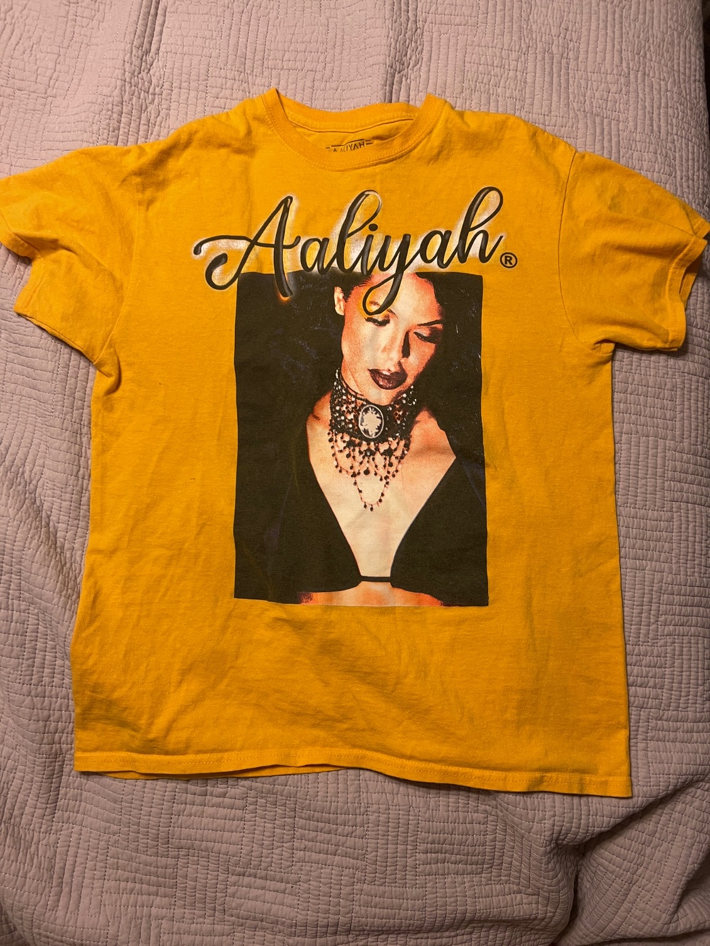 Aaliyah Graphic Band Tee in Mustard Yellow